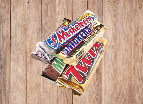 Variety of candy bars